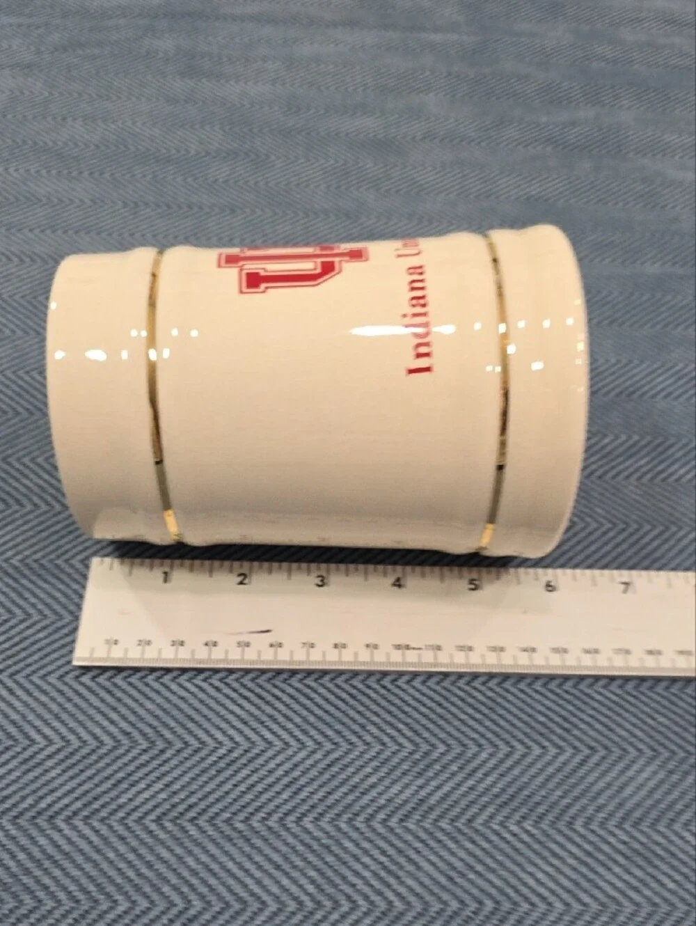 Cream Indiana University Ceramic Beer Stein with Red IU Logo And Gold Accents